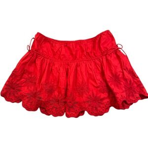 Free People Wildest‎ Dreams Embroidered Eyelet Scalloped Hem Mini Skirt Size XL
